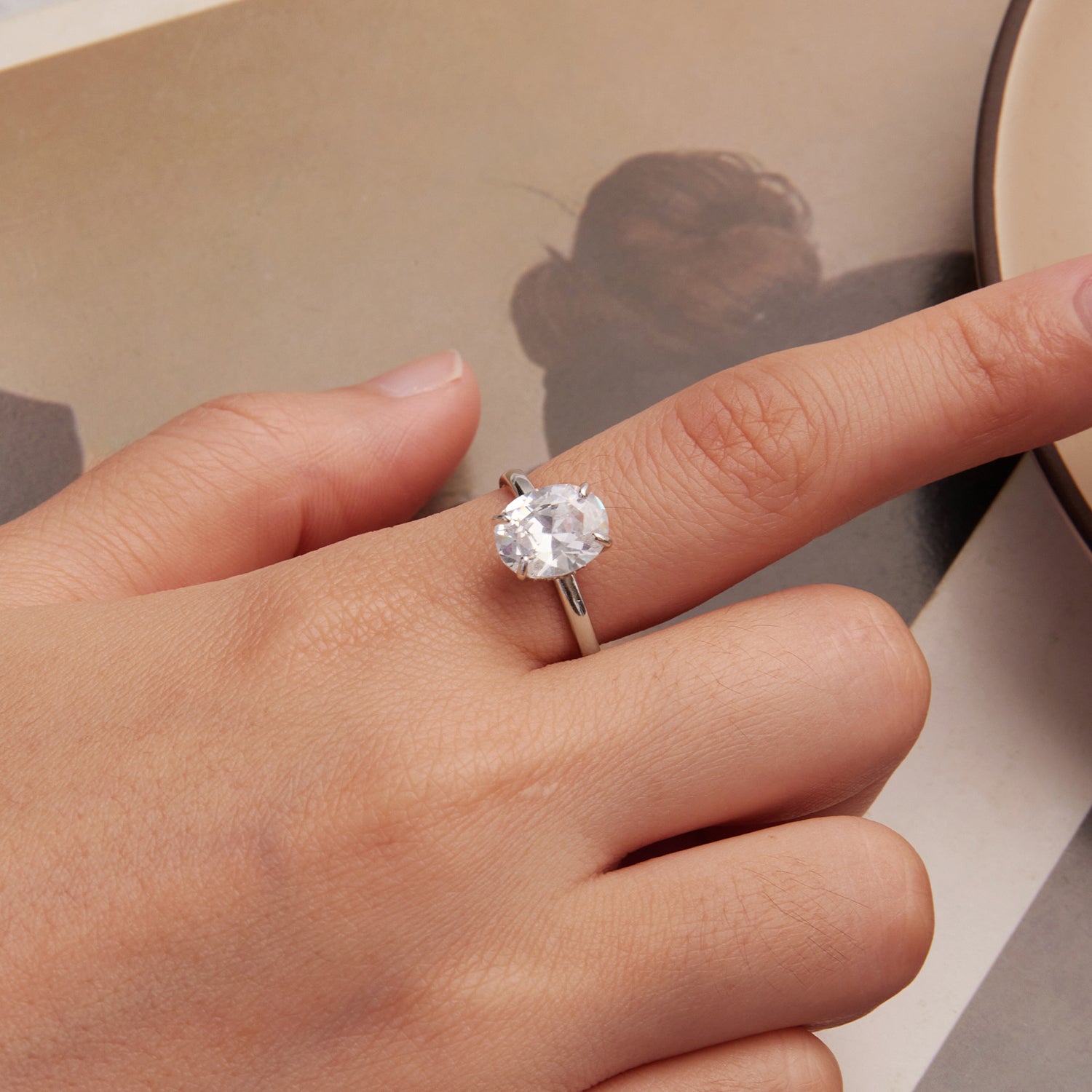 925 Sterling Silver 3.5 Carat Oval Zircon Ring with White Gold Plating for Women  DestGlow