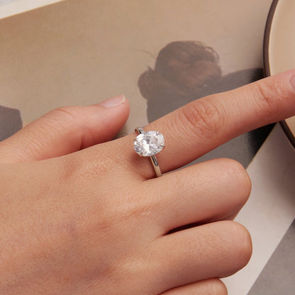 925 Sterling Silver 3.5 Carat Oval Zircon Ring with White Gold Plating for Women  DestGlow