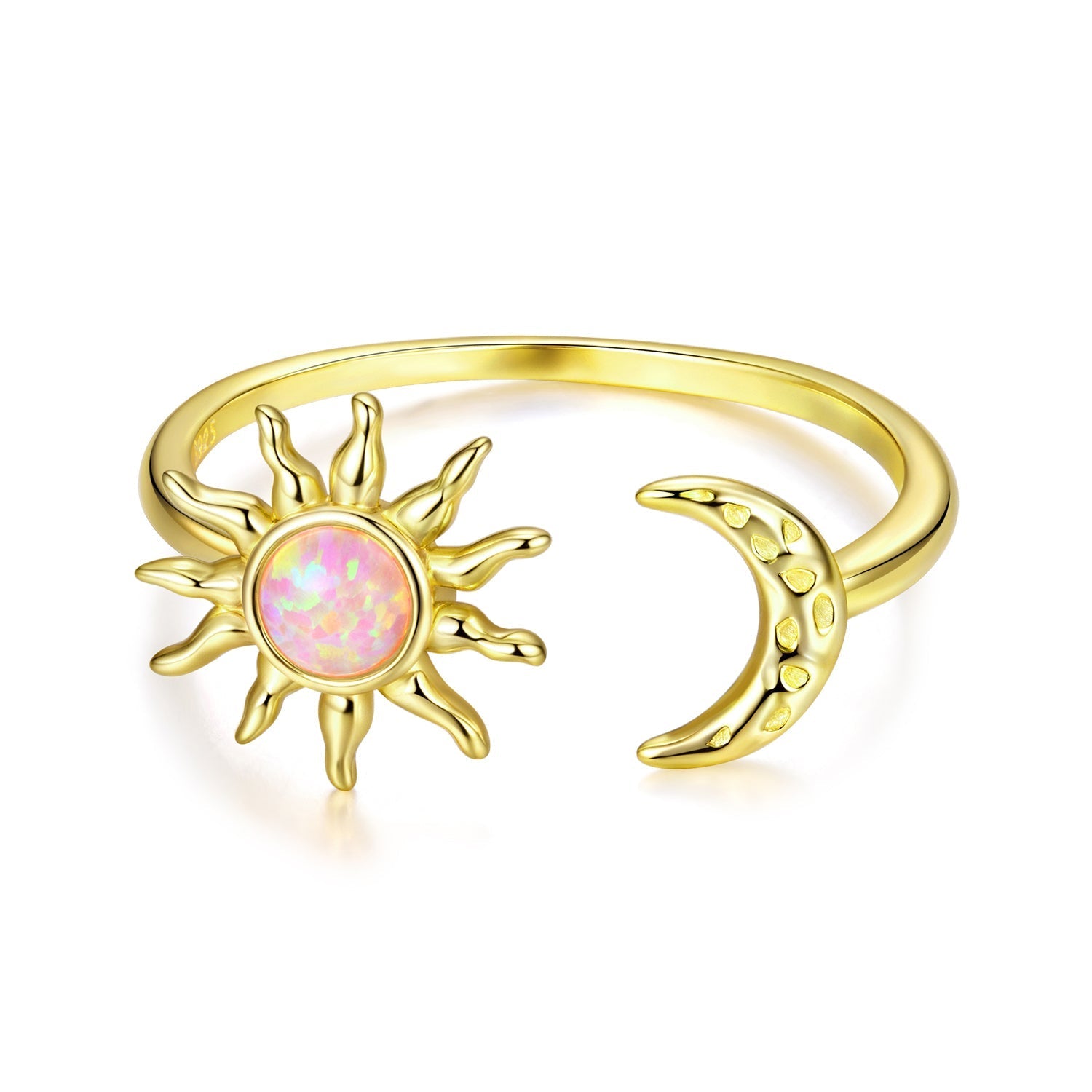 925 Sterling Silver Gold Plated Ring with Synthetic Opal Sun &amp; Moon for Women  DestGlow