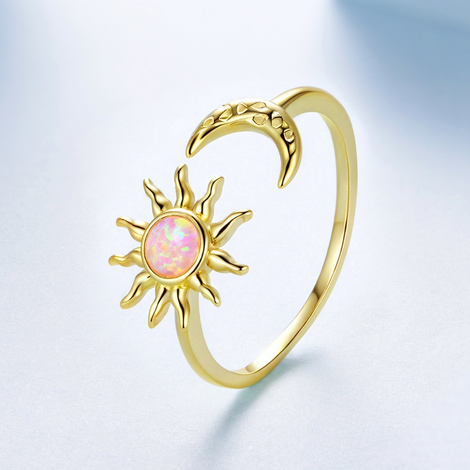 925 Sterling Silver Gold Plated Ring with Synthetic Opal Sun &amp; Moon for Women  DestGlow