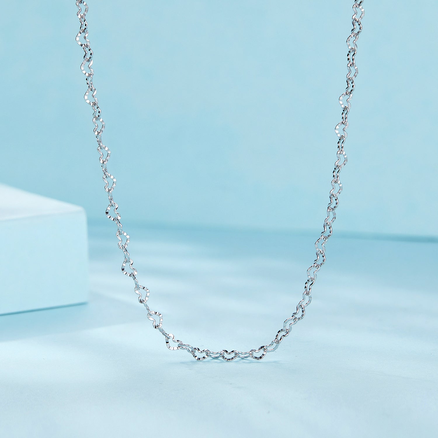 925 Sterling Silver Necklace with Platinum Plating, 395+55mm Length, 3.0mm Width for Women  DestGlow