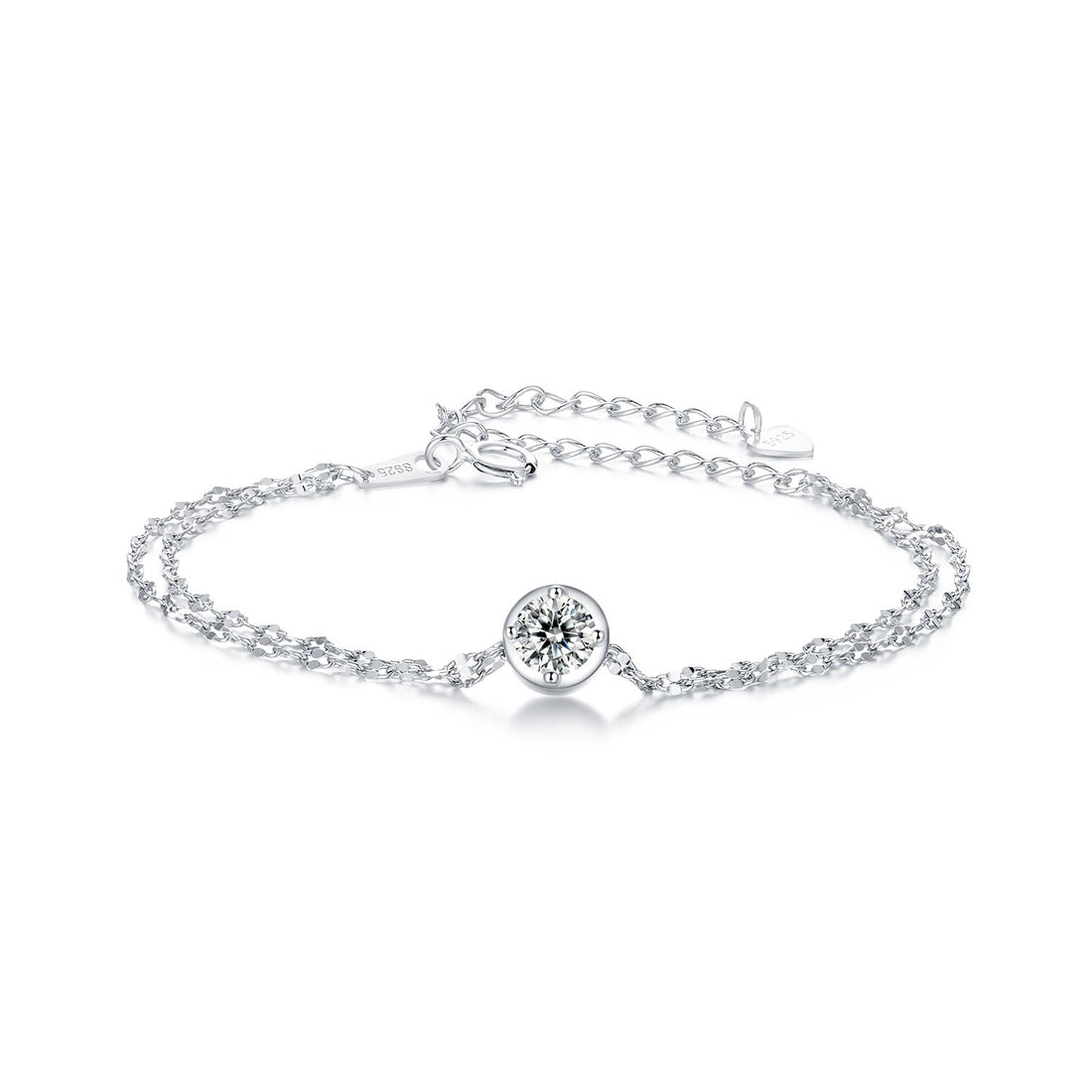 925 Sterling Silver 0.50 Carat Moissanite Bracelet for Women - 15+6cm - Plated White Gold  DestGlow