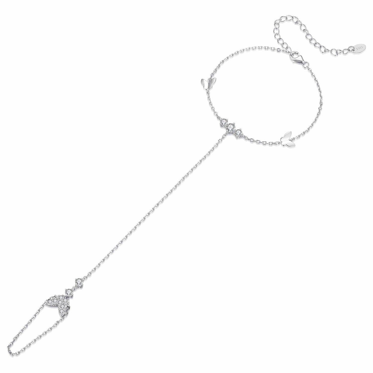 925 Sterling Silver Bracelet with Pavé Set CZ in White Gold 15+6cm  DestGlow