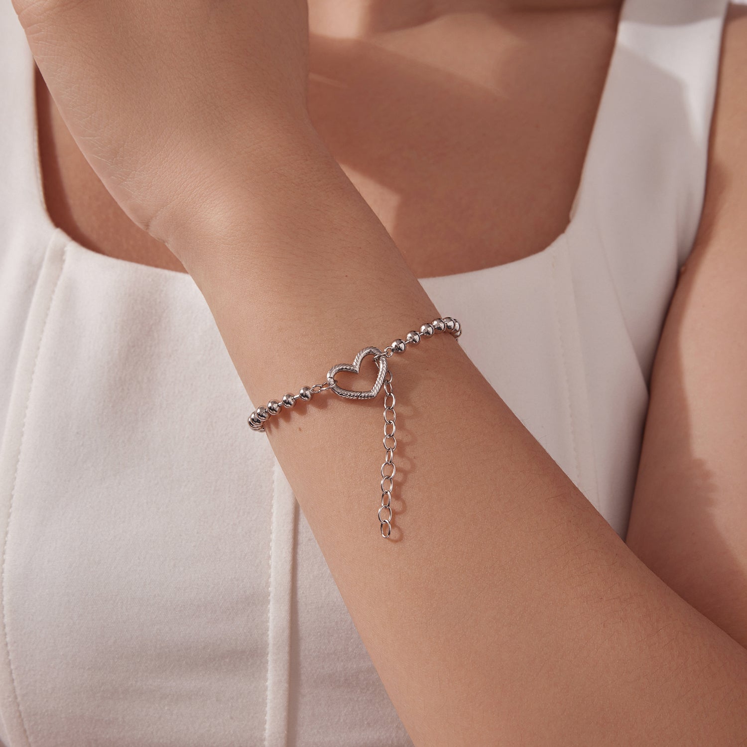 925 Sterling Silver 16+5cm White Gold Plated Heart Bracelet for Women  DestGlow
