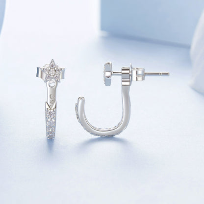 925 Sterling Silver CZ Earrings with White Gold Plating, 1.4x0.5cm for Women  DestGlow