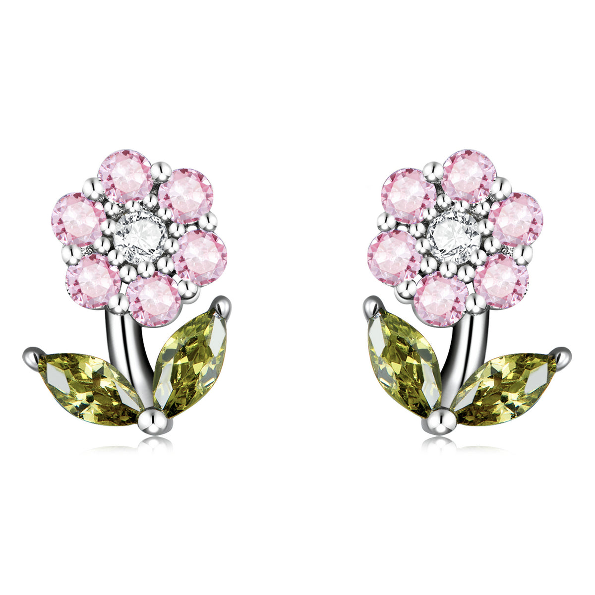 925 Sterling Silver Earrings with Pavé Setting CZ in White Gold  DestGlow