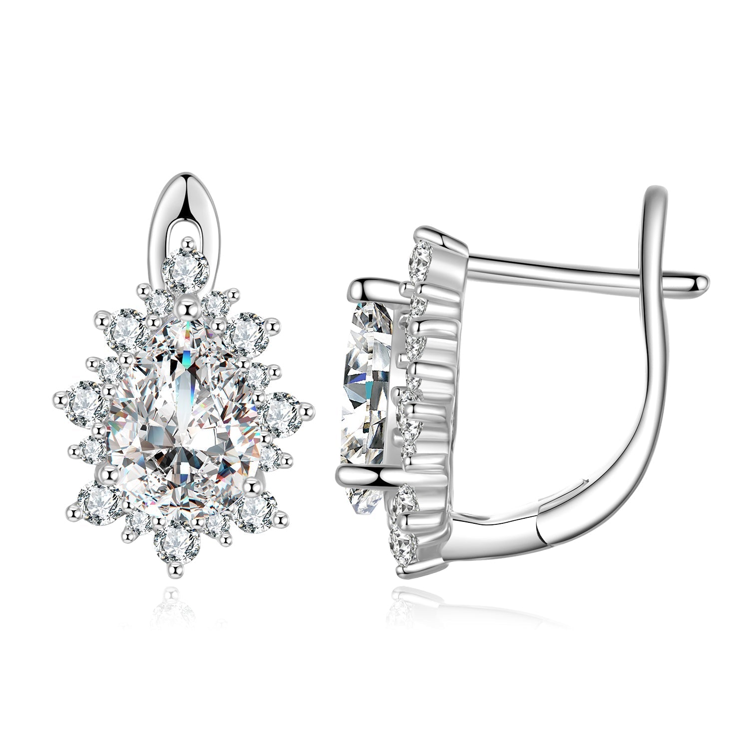 925 Sterling Silver Platinum Plated CZ Pavé Setting Earrings  DestGlow