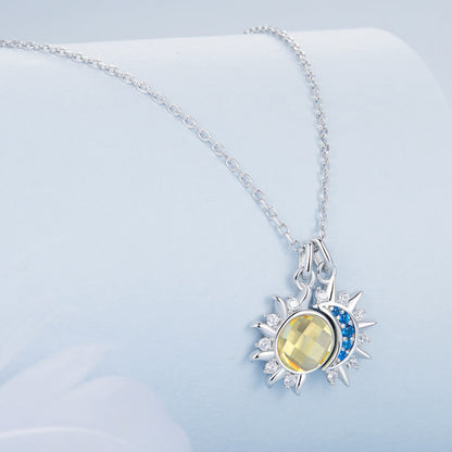925 Sterling Silver Necklace with Transparent Glass and Pavé Setting CZ - Length 450mm  DestGlow