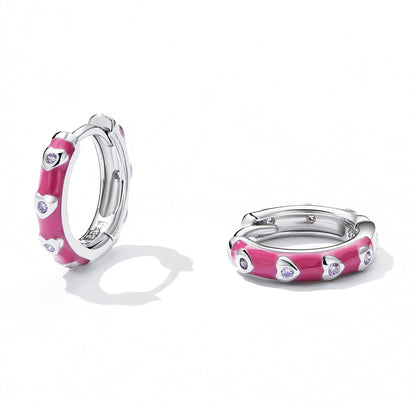 925 Sterling Silver Enamel CZ Earrings for Women, 1.2*0.3cm, Platinum Plated  DestGlow