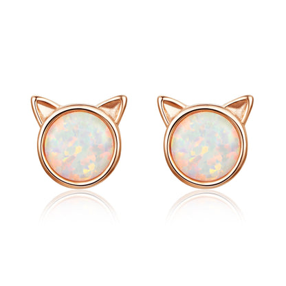 925 Sterling Silver Plated Rose Gold Opal Earrings 0.8cm for Women  DestGlow