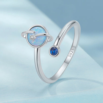 925 Sterling Silver Ring with Pavé Setting, White Gold Plated, with Translucent Opal for Women  DestGlow