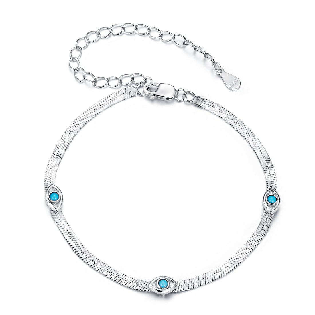 925 Sterling Silver White Gold Plated Multi-Layer Bracelet with Synthetic Turquoise  DestGlow