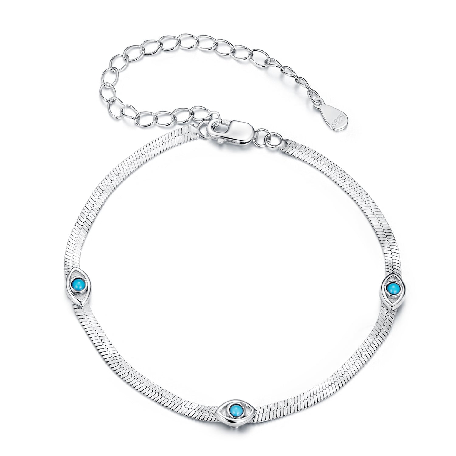 925 Sterling Silver White Gold Plated Multi-Layer Bracelet with Synthetic Turquoise  DestGlow