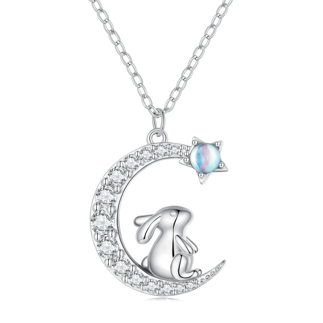 925 Sterling Silver Moonstone Necklace with CZ in Platinum Finish for Women  DestGlow