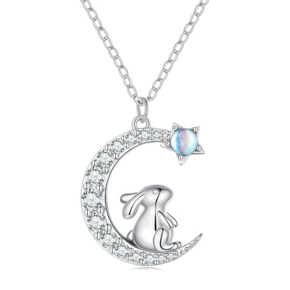 925 Sterling Silver Moonstone Necklace with CZ in Platinum Finish for Women  DestGlow