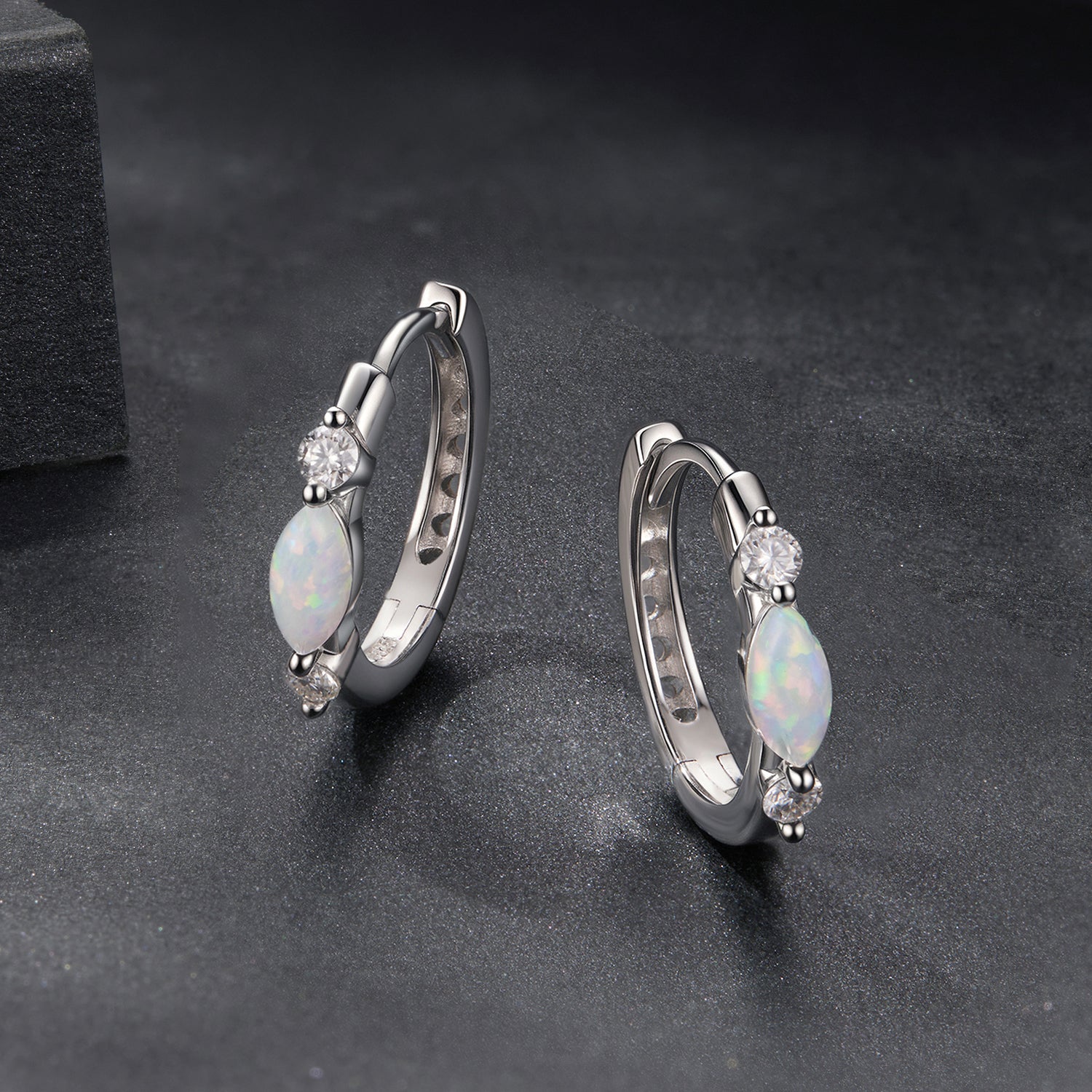 925 Sterling Silver Moissanite and Opal White Gold Plated Earrings for Women  DestGlow