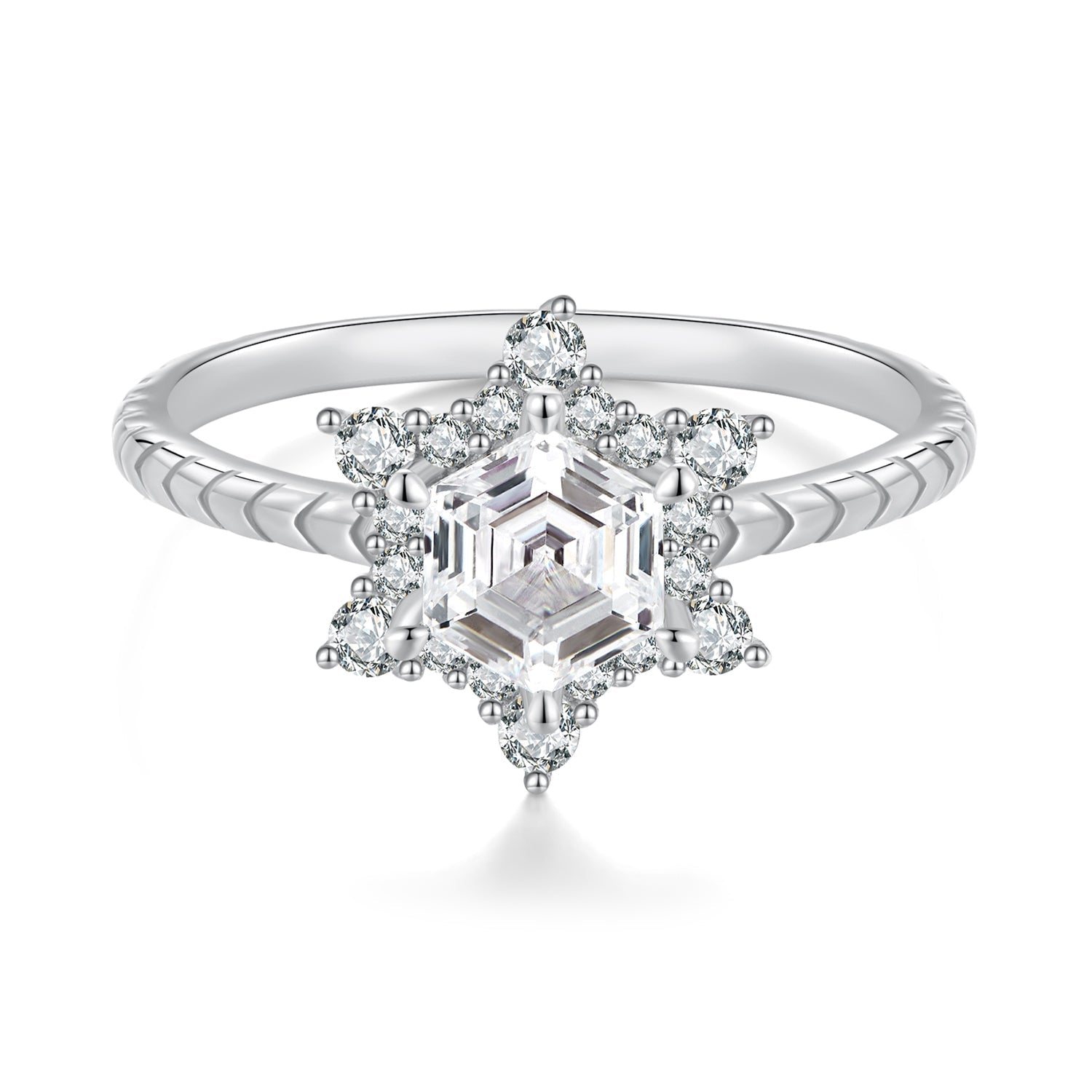 925 Sterling Silver White Gold Plated Ring with Pavé Set CZ, Size 6.0  DestGlow