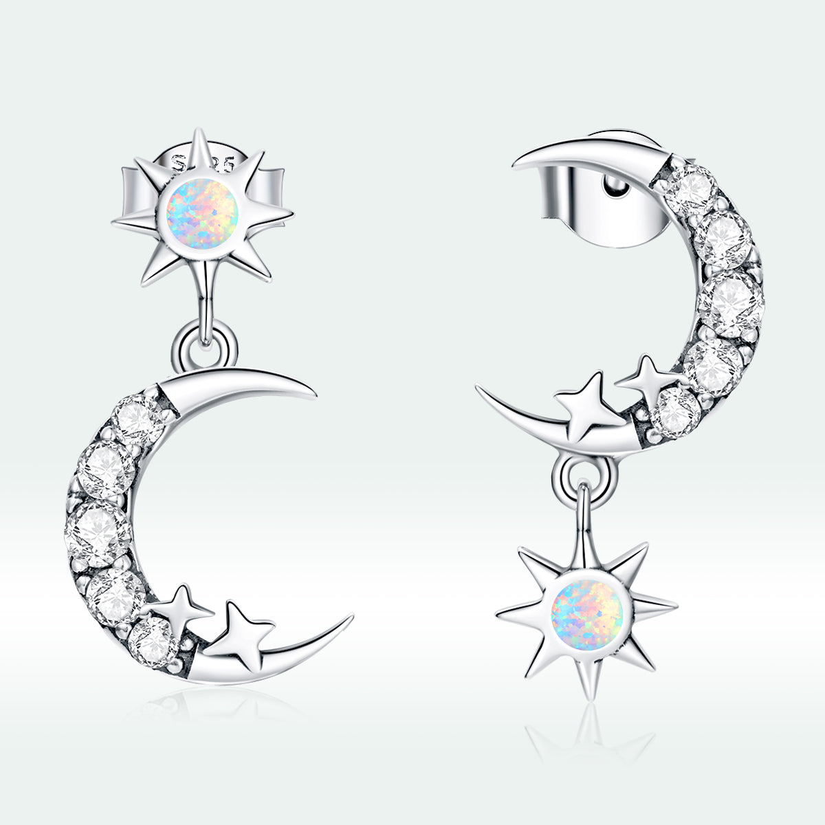 925 Sterling Silver Earrings with Translucent Opal and CZ in Oxidized Finish  DestGlow