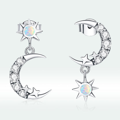 925 Sterling Silver Earrings with Translucent Opal and CZ in Oxidized Finish  DestGlow