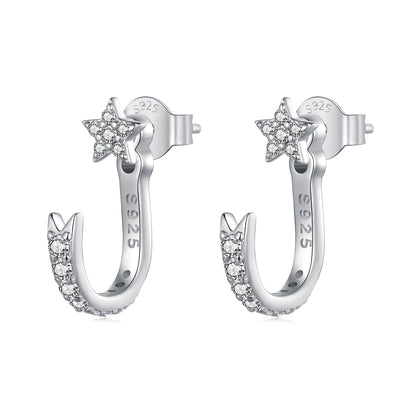 925 Sterling Silver CZ Earrings with White Gold Plating, 1.4x0.5cm for Women  DestGlow