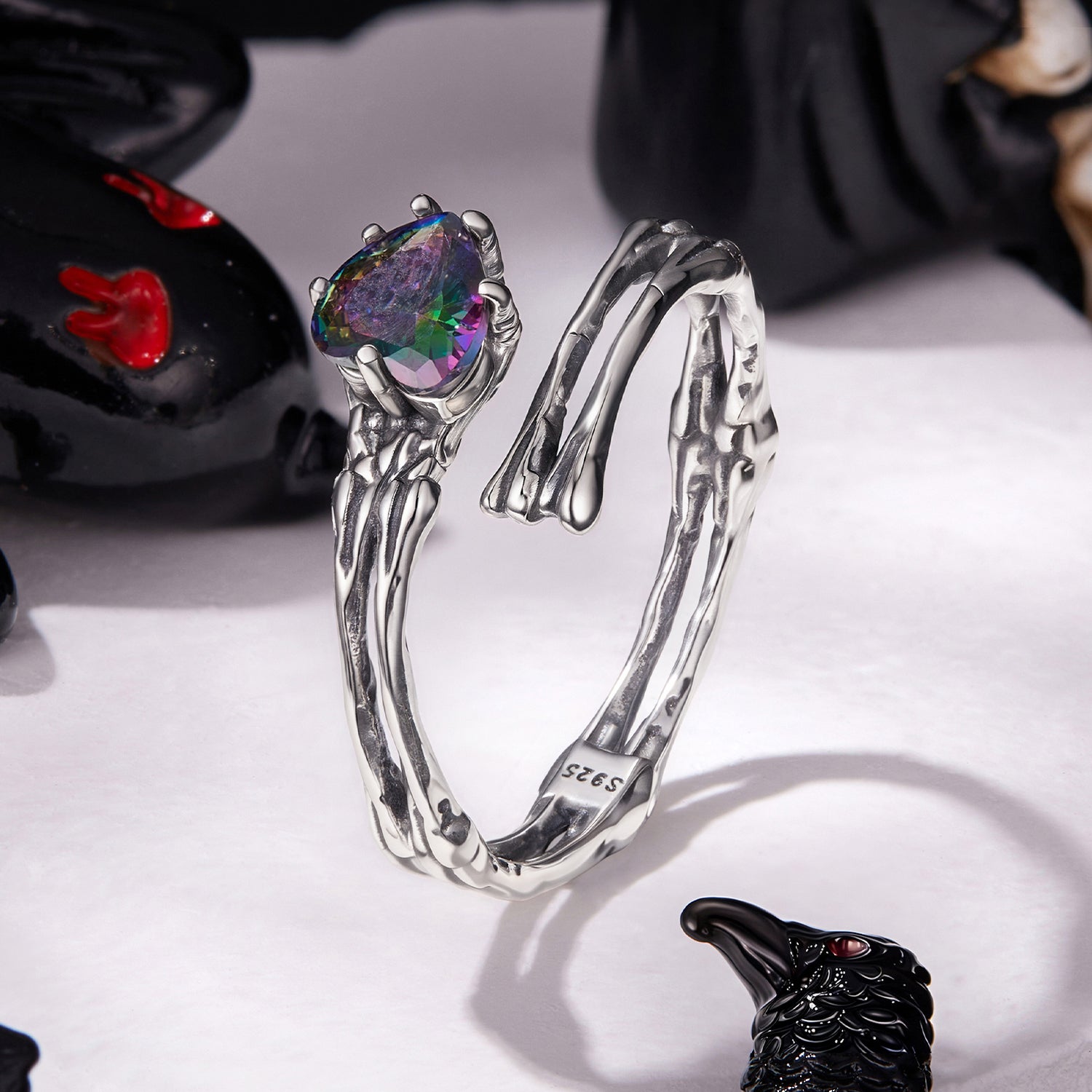 925 Sterling Silver Ring with Heart Design, 0.55cm Heart Size, Women’s Jewelry  DestGlow
