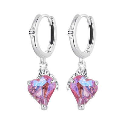 925 Sterling Silver Earrings with Transparent Glass, 28x9mm, Women&