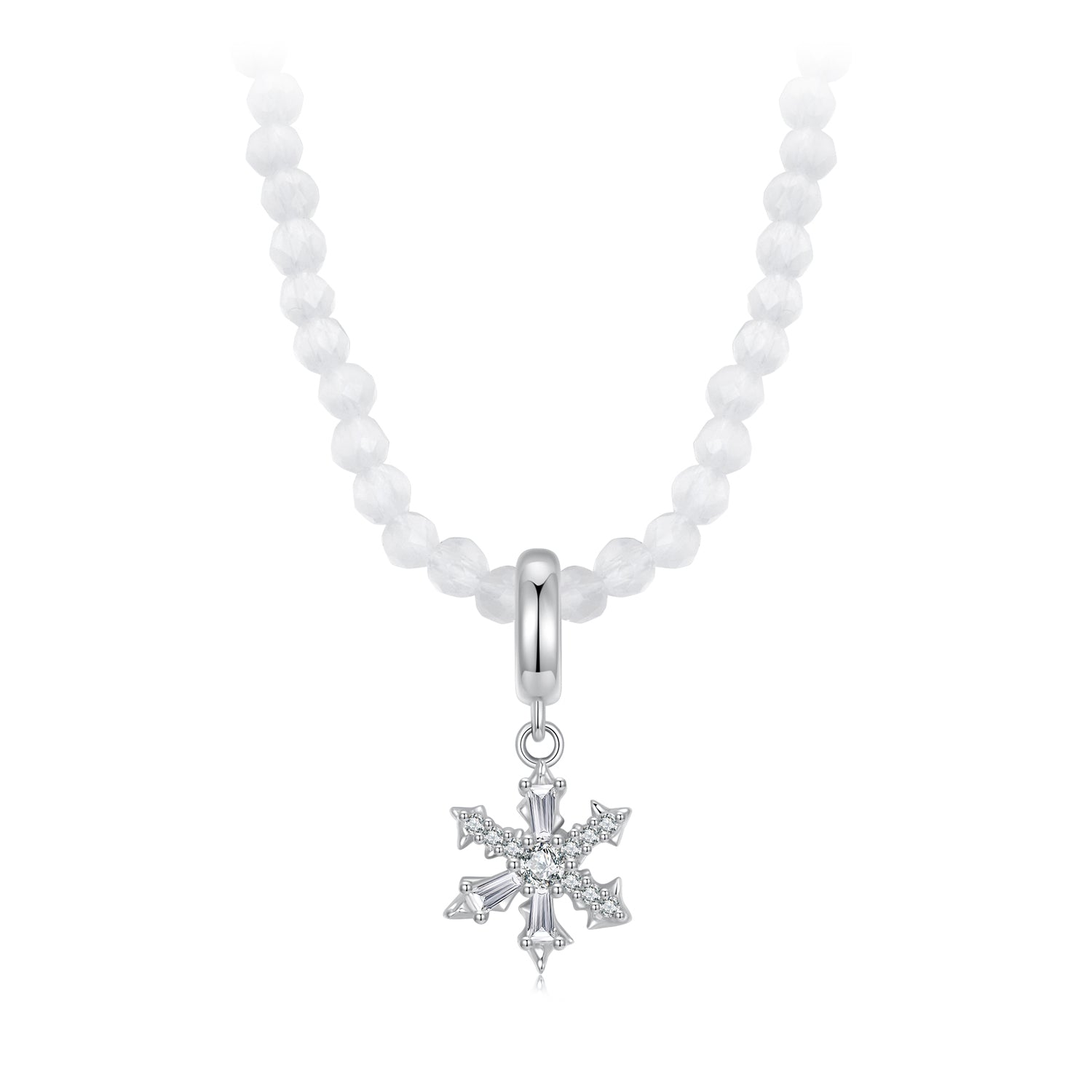 925 Sterling Silver Necklace with Pavé Setting CZ &amp; Transparent Glass for Women  DestGlow