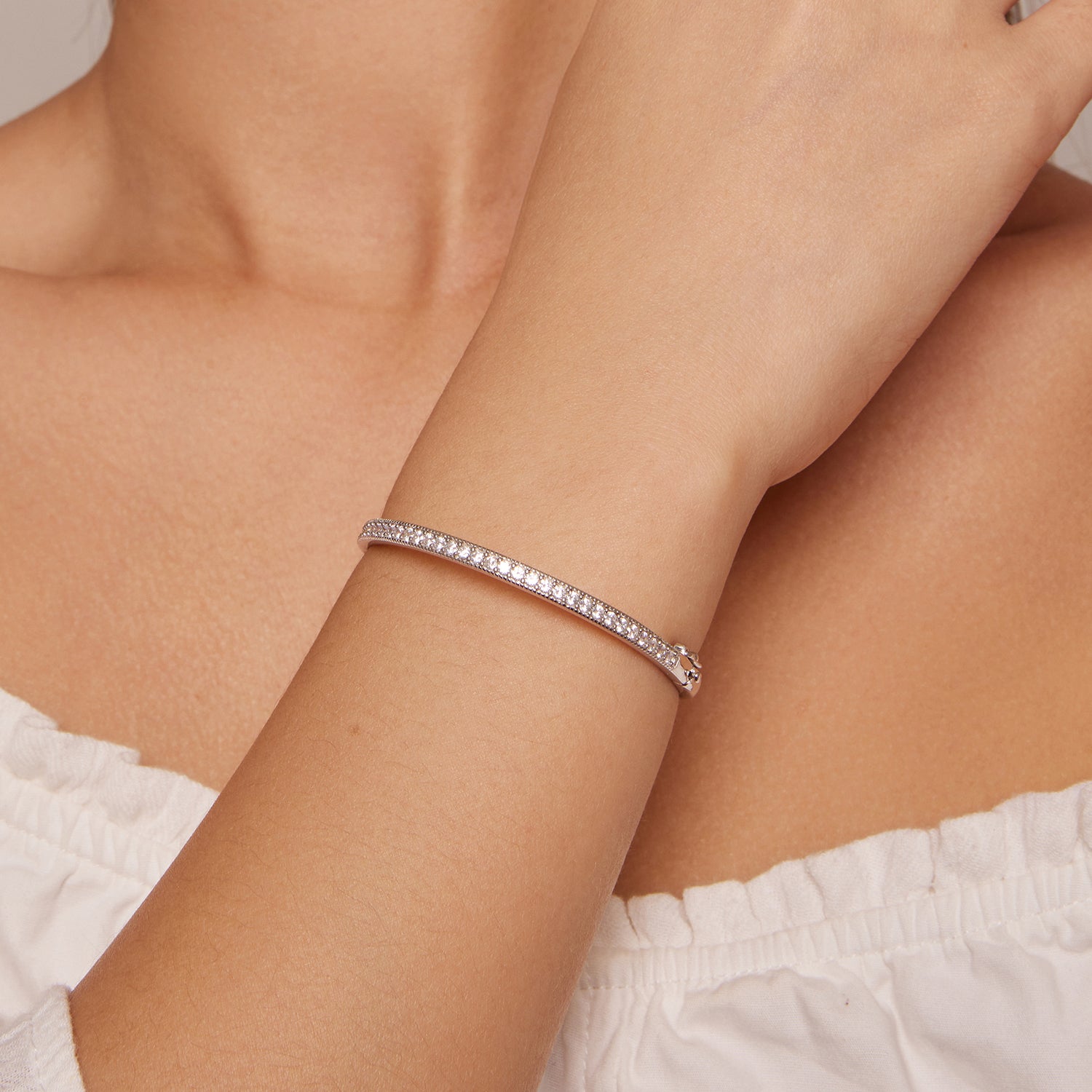 925 Silver &amp; Platinum Pavé Setting CZ Bracelets, Size 17.0 mm for Women  DestGlow