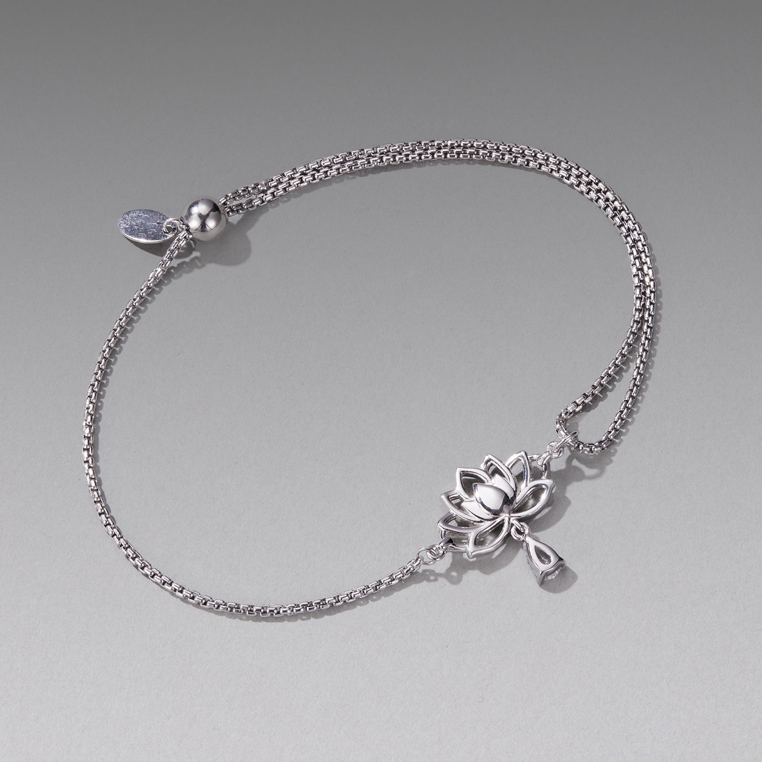 925 Sterling Silver Adjustable Chain Bracelet with White Gold Plating and CZ for Women  DestGlow