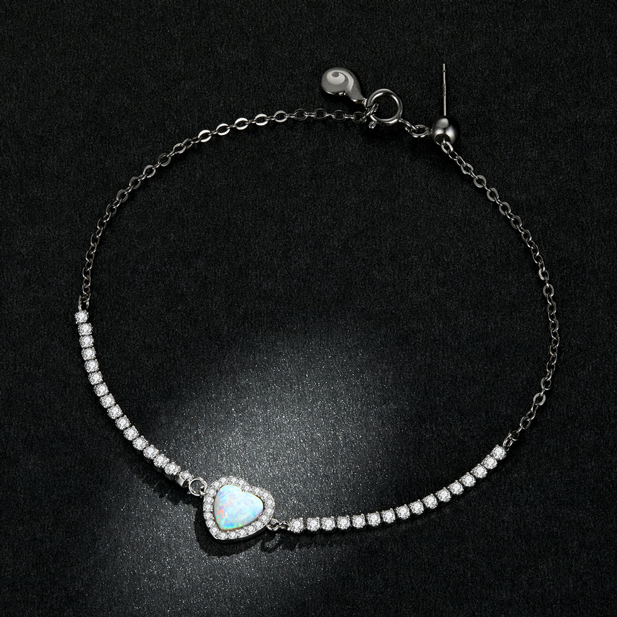 925 Sterling Silver Adjustable Bracelet with Translucent Opal and CZ for Women  DestGlow