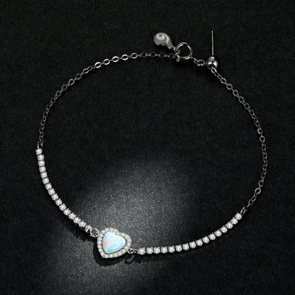 925 Sterling Silver Adjustable Bracelet with Translucent Opal and CZ for Women  DestGlow