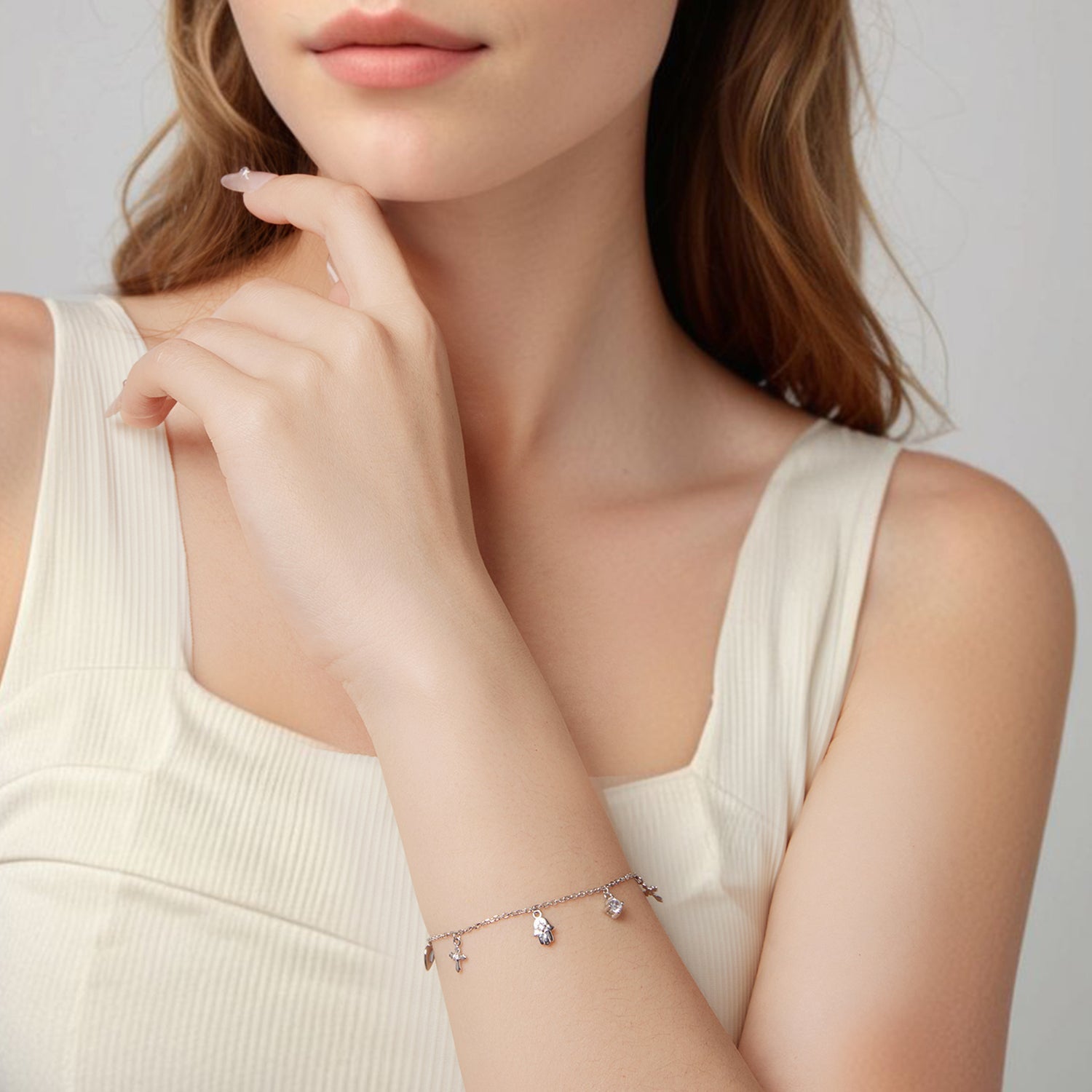 925 Sterling Silver Bracelet with Plated White Gold and Pavé Setting CZ  DestGlow