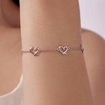 925 Sterling Silver 15+6cm 0.8cm Heart White Gold Plated Bracelet for Women  DestGlow