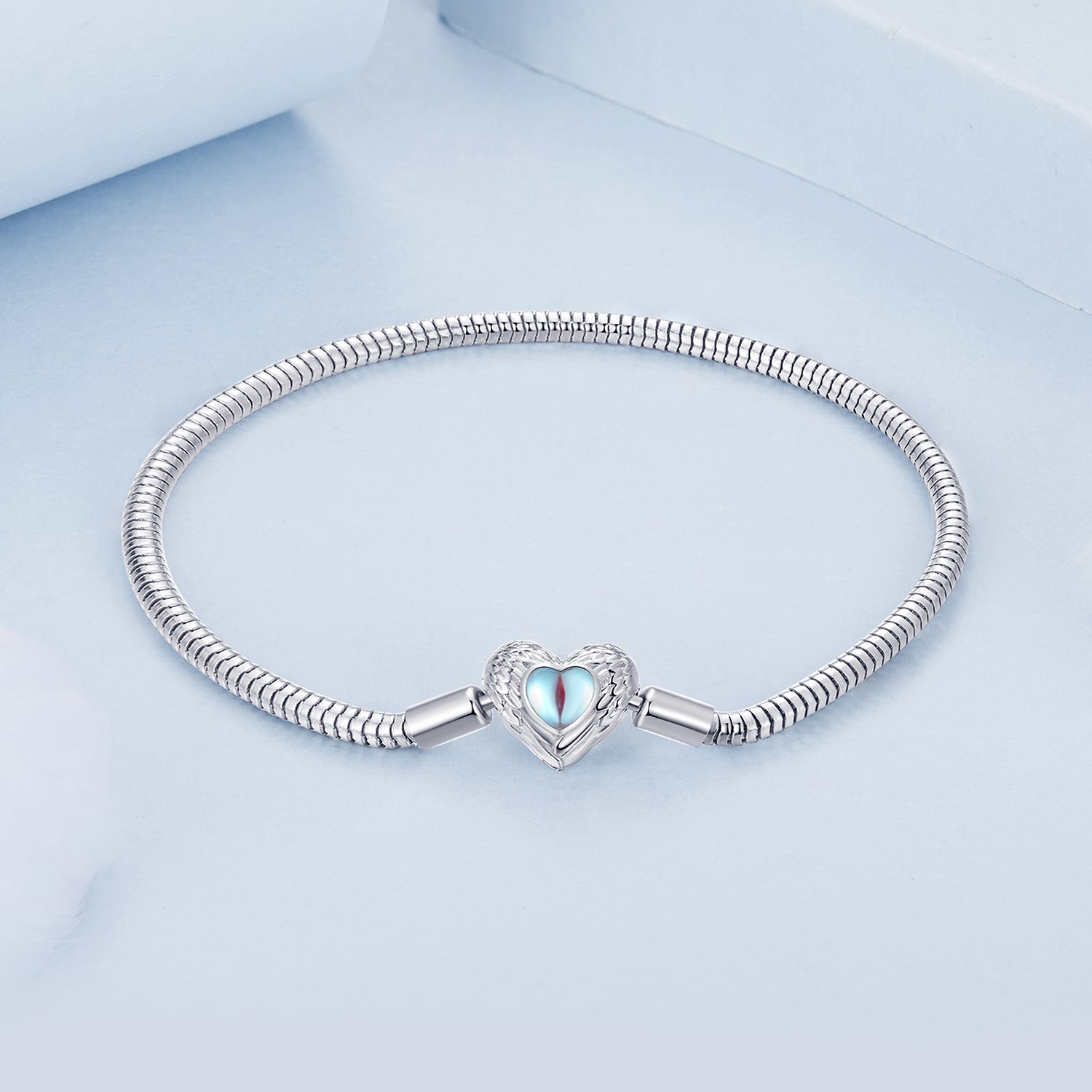 925 Sterling Silver Moonstone Bracelet 17.0 cm with White Gold Plating for Women  DestGlow