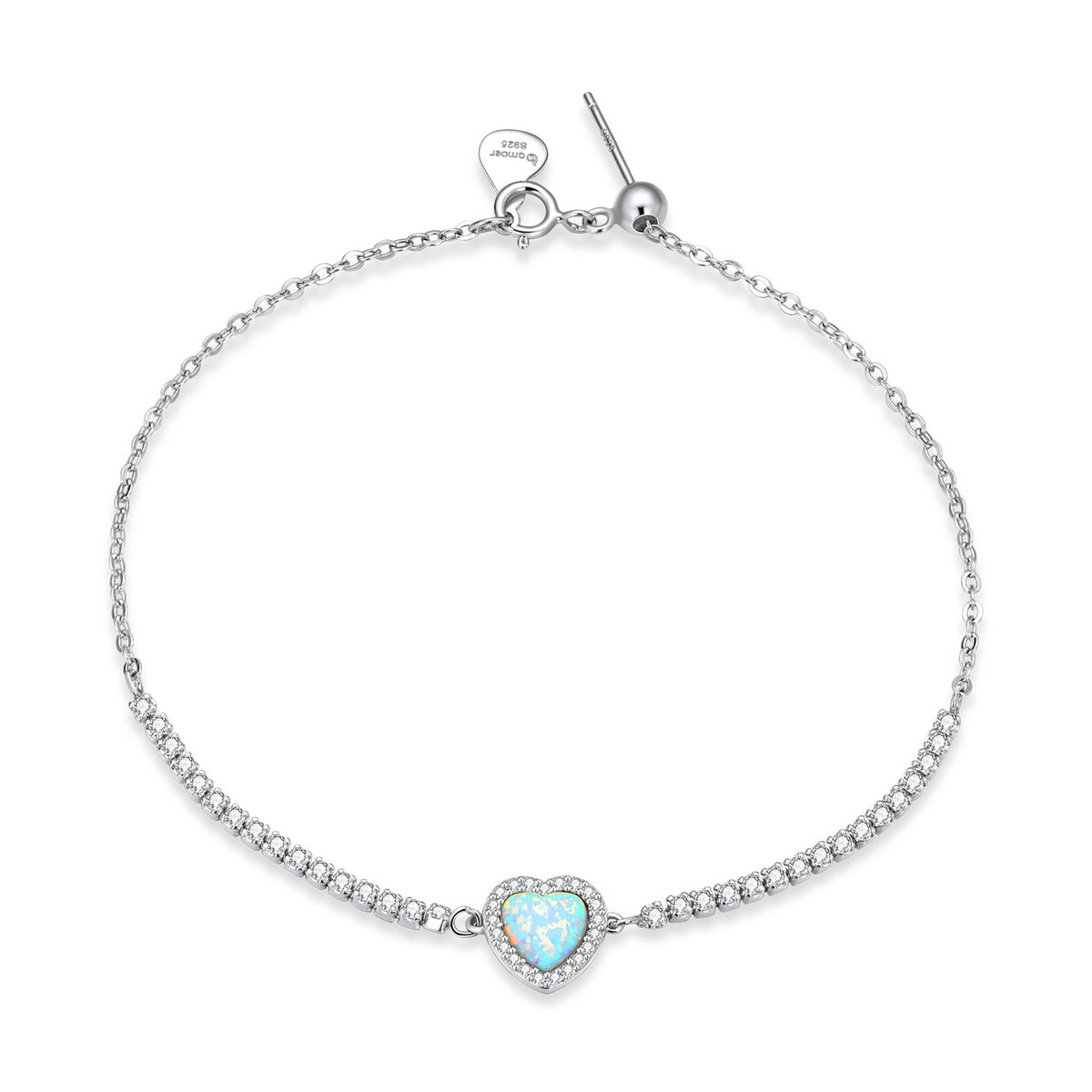 925 Sterling Silver Adjustable Bracelet with Translucent Opal and CZ for Women  DestGlow