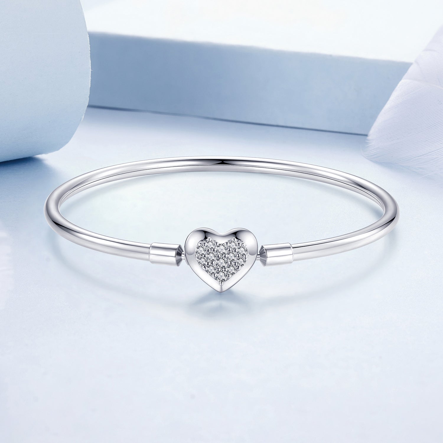 925 Sterling Silver White Gold Plated CZ Bracelet for Women - Size 17.0  DestGlow