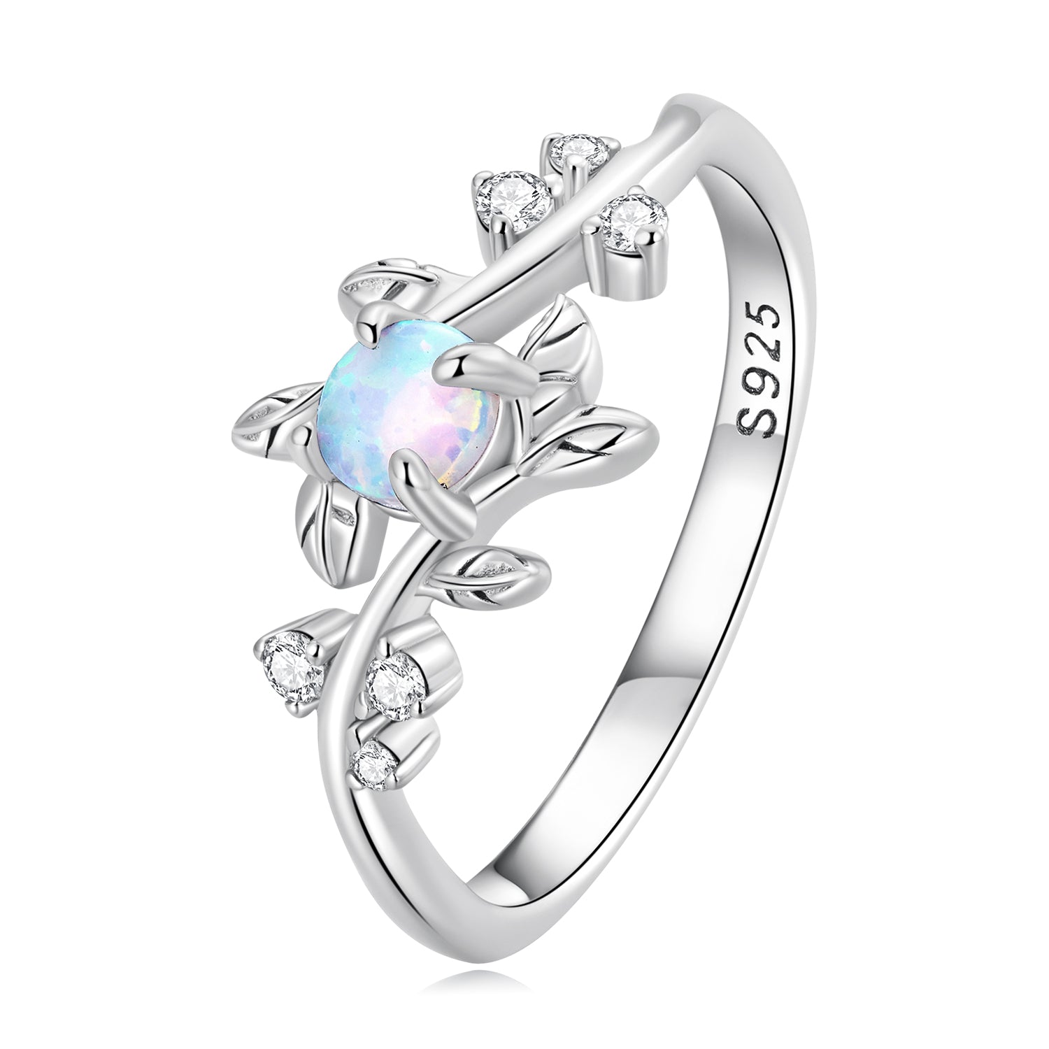 925 Sterling Silver Opal &amp; CZ Ring 0.2cm Size 6.0 for Women by Bids.com