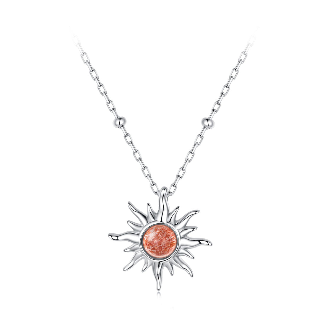 925 Sterling Silver Necklace with Natural Golden Sunstone, 40+5cm, Plated White Gold for Women  DestGlow