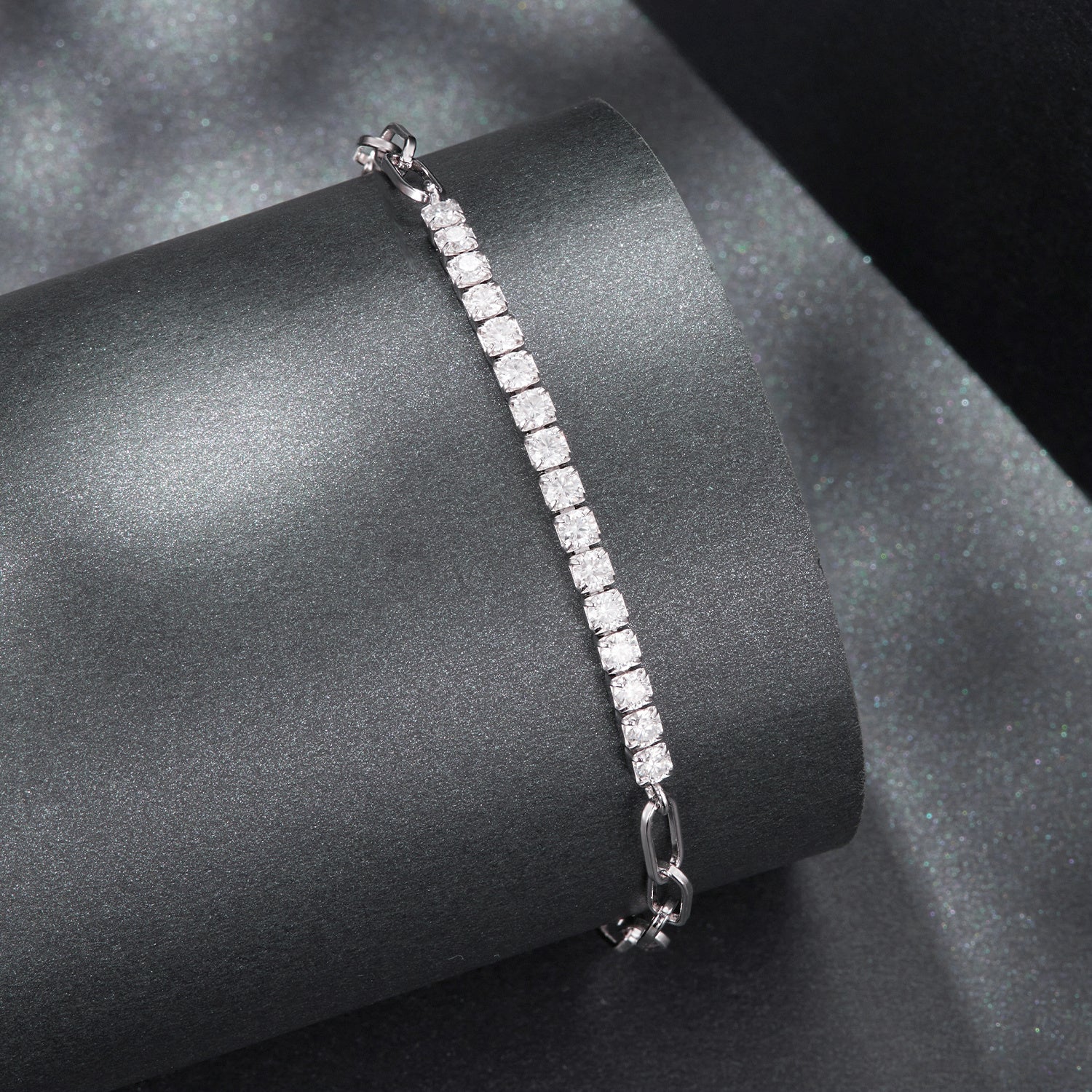 925 Sterling Silver + Moissanite White Gold 21cm Bracelet for Women  DestGlow