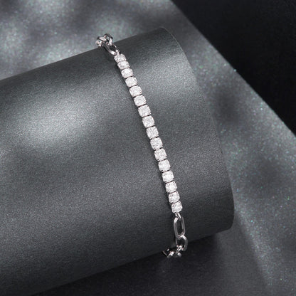 925 Sterling Silver + Moissanite White Gold 21cm Bracelet for Women  DestGlow