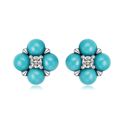 925 Sterling Silver Earrings with Synthetic Turquoise and CZ in Oxidized Finish  DestGlow