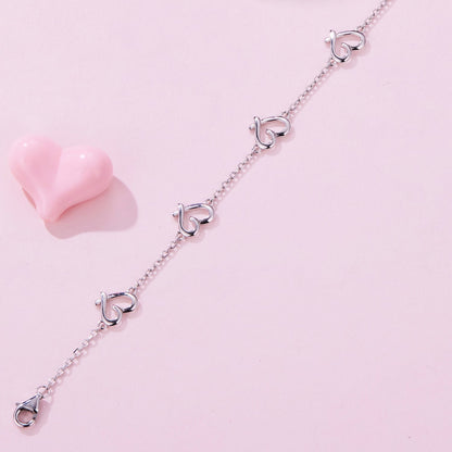 925 Sterling Silver 15+6cm 0.8cm Heart White Gold Plated Bracelet for Women  DestGlow