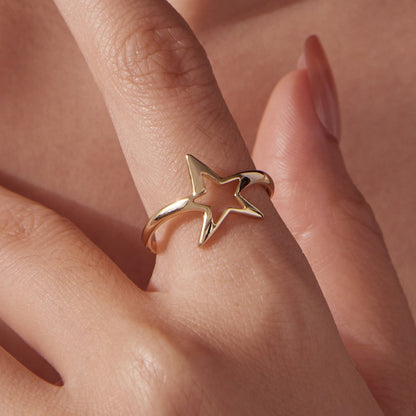 925 Sterling Silver Plated Gold 1.40cm Star Ring  DestGlow