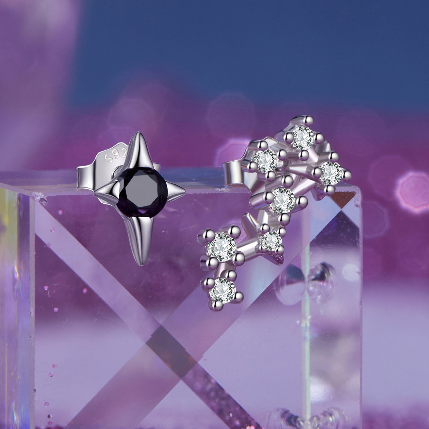 925 Sterling Silver White Gold Plated Star &amp; Constellation Earrings for Women  DestGlow