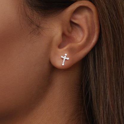 925 Sterling Silver Earrings with Pavé Setting CZ in White Gold Plating - 1.2x0.8cm for Women  DestGlow