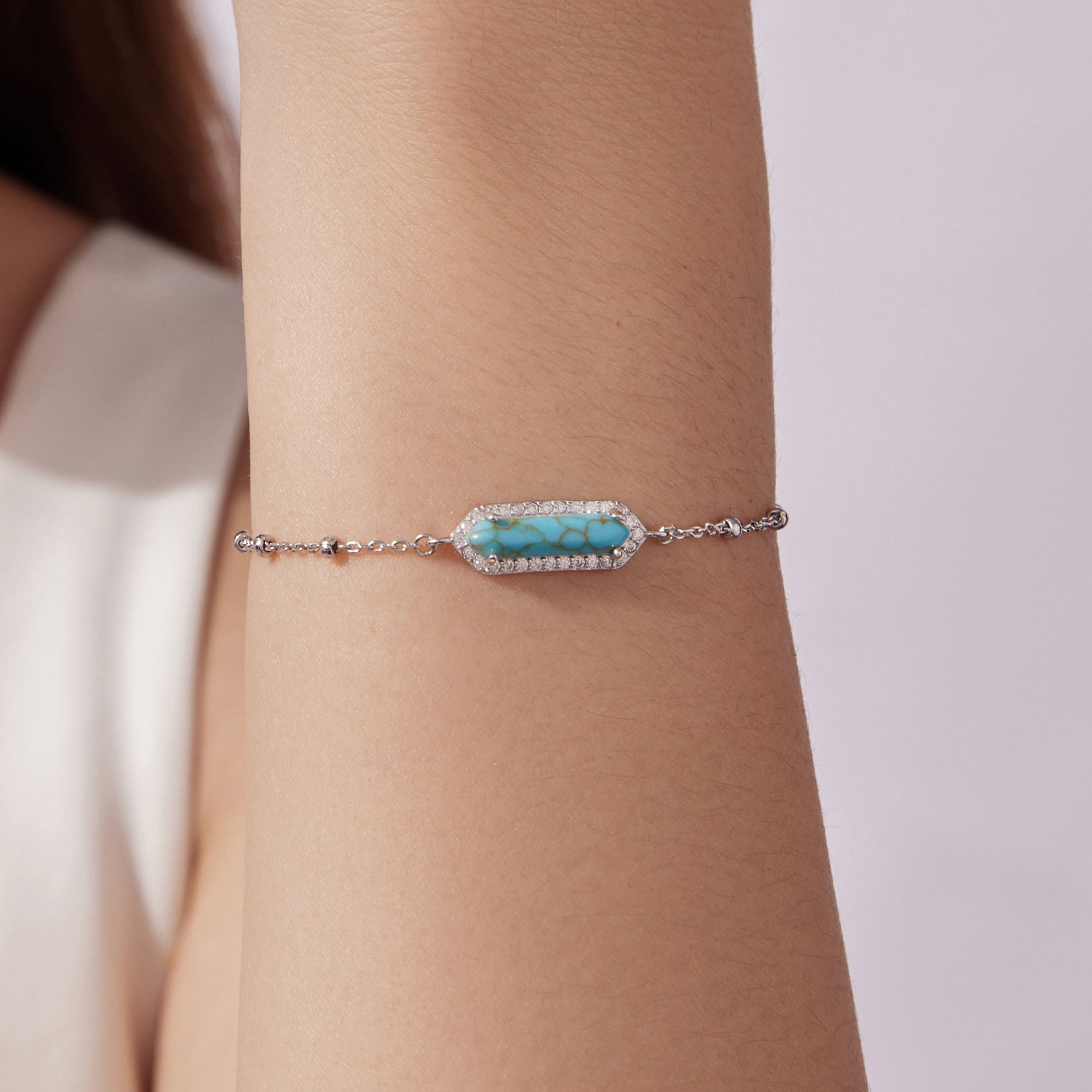 925 Sterling Silver White Gold Plated Bracelets with Synthetic Turquoise for Women  DestGlow