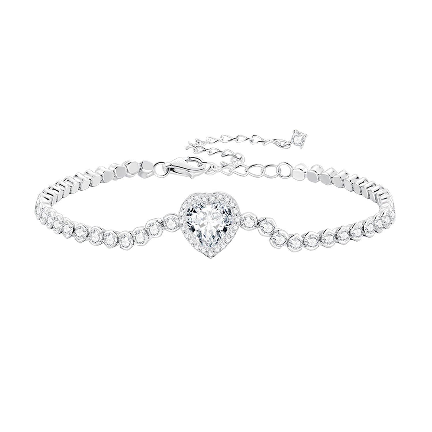 925 Sterling Silver Bracelet with CZ Zircon, 15+6.5cm, Platinum Plated for Women  DestGlow