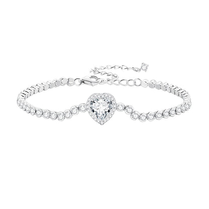 925 Sterling Silver Bracelet with CZ Zircon, 15+6.5cm, Platinum Plated for Women  DestGlow