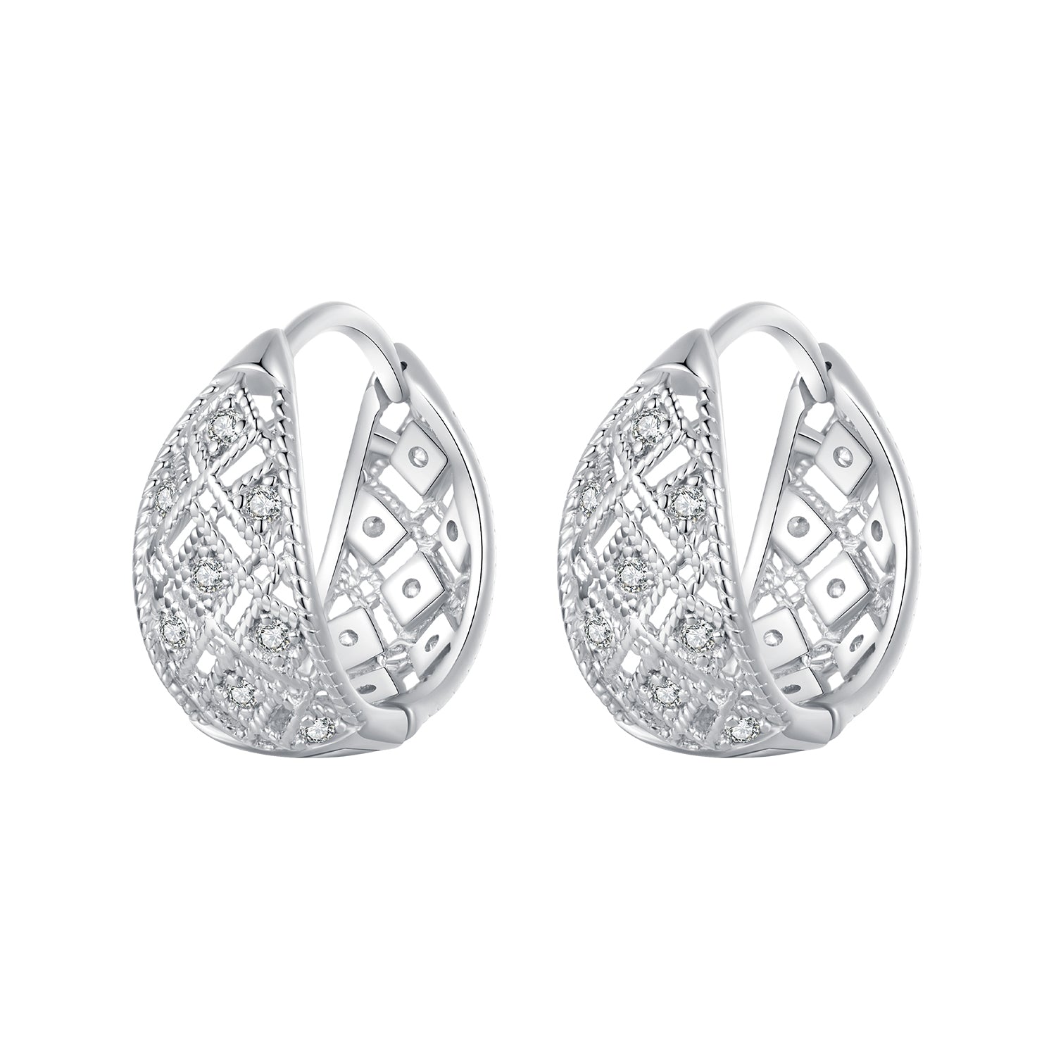 925 Sterling Silver White Gold Plated Pave Setting CZ Earrings 13*6mm for Women  DestGlow