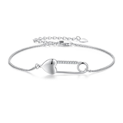 925 Sterling Silver Bracelet with CZ Pendant - 160mm Length and 8x26mm Pendant Size for Women  DestGlow